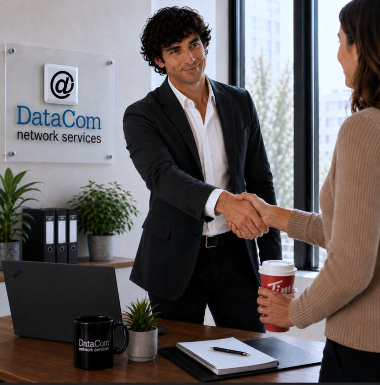 DataCom consultant welcoming a client at the Cornwall Ontario office